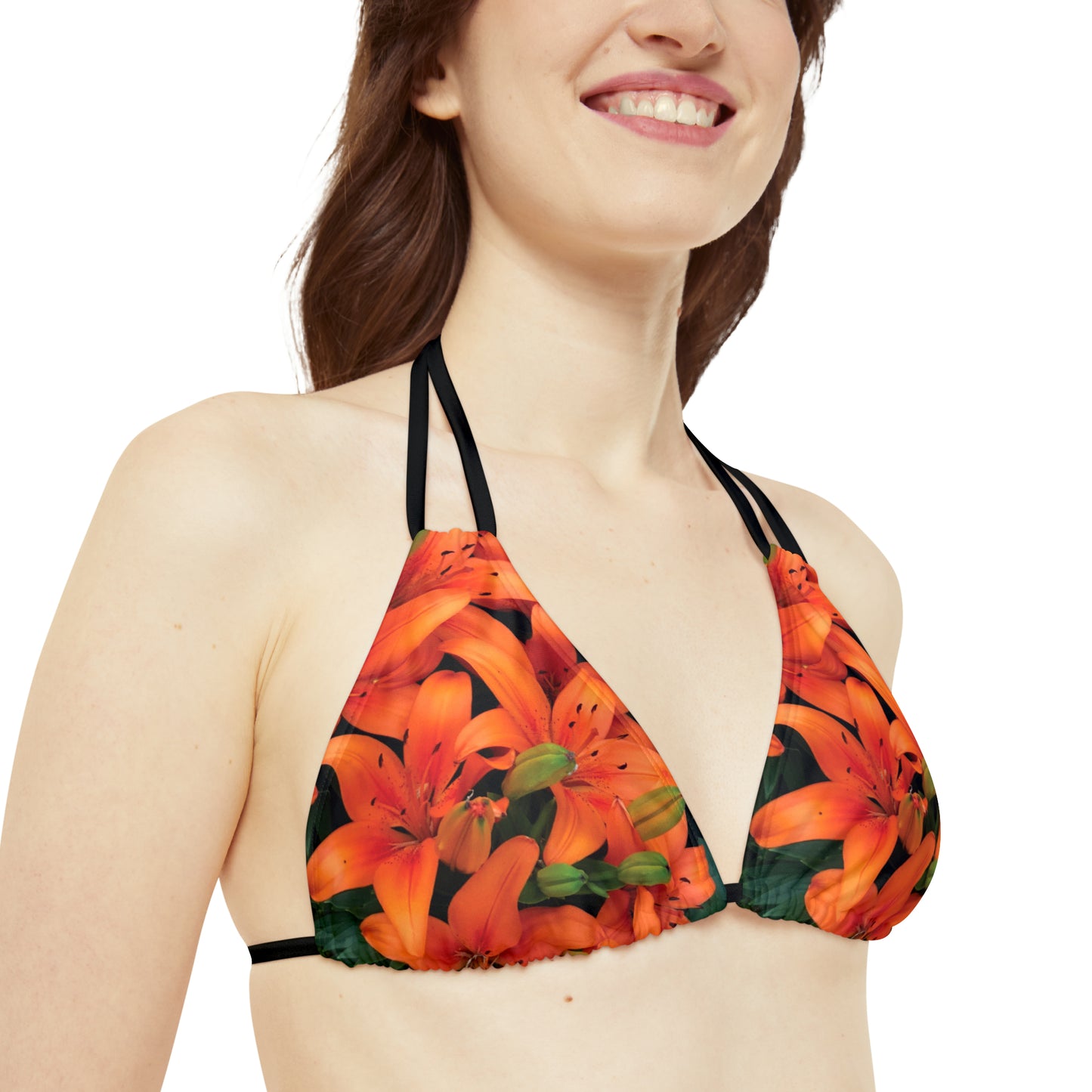 Orange Flower Strappy Bikini Set (AOP)