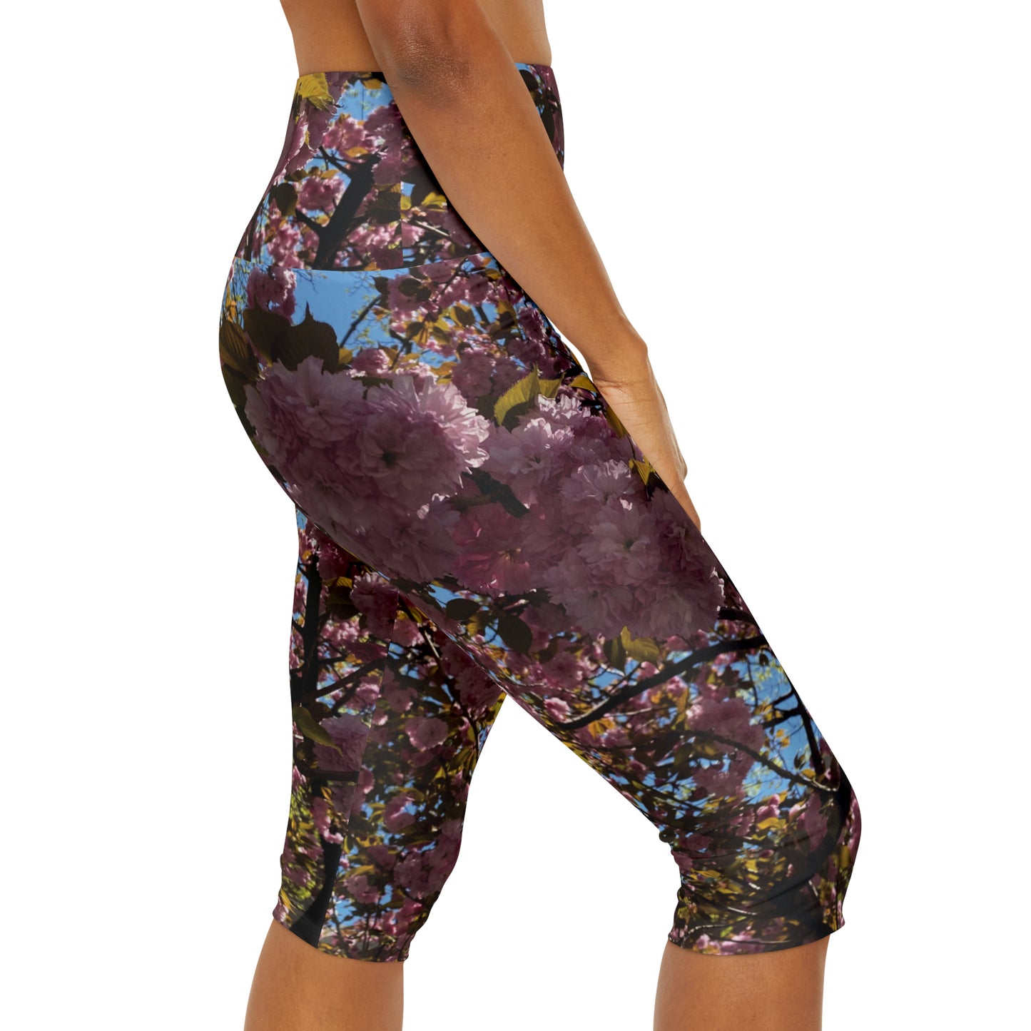 Cherry Blossom Yoga Capri Leggings, Yoga Pants