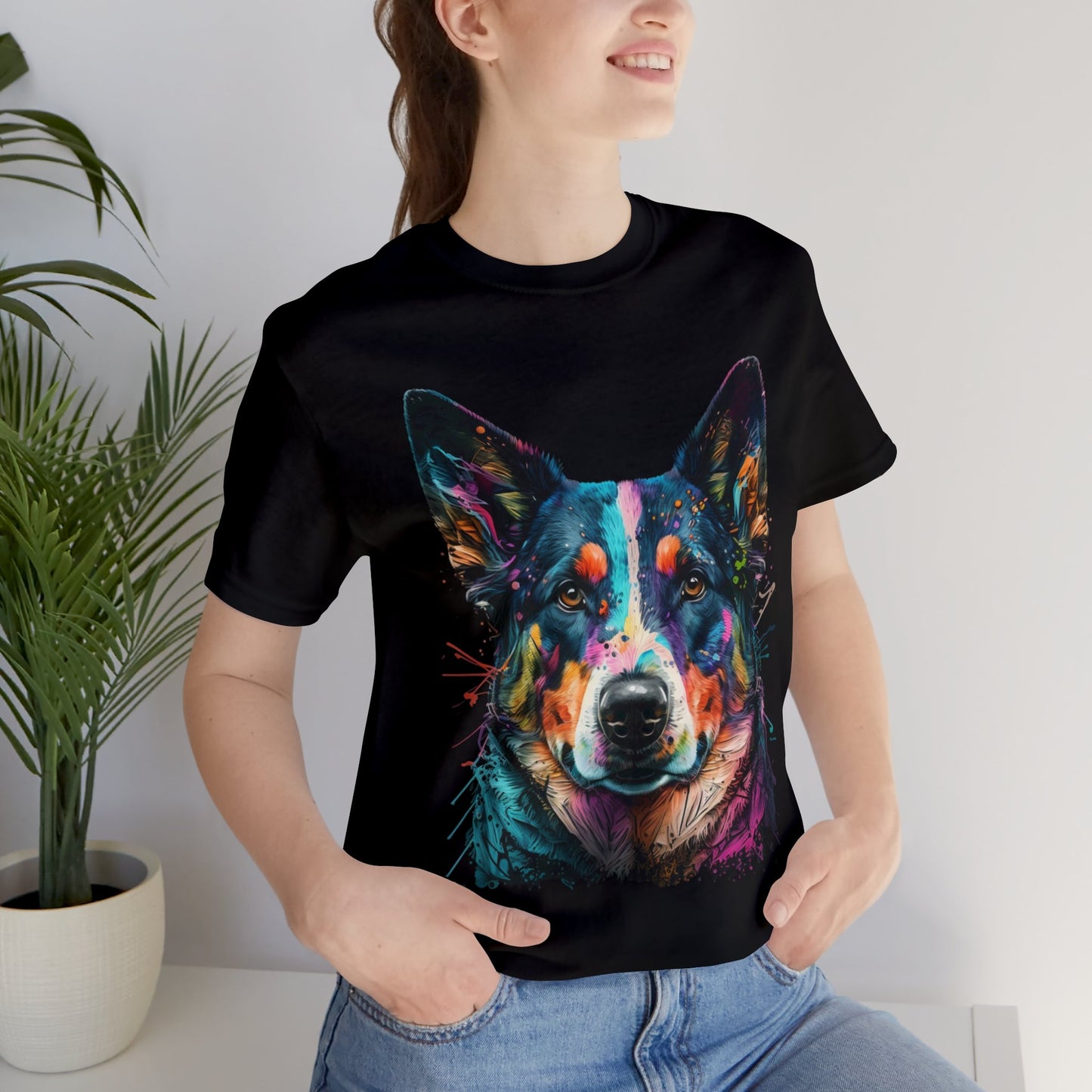 German Shepard Dog face colorful art shirt