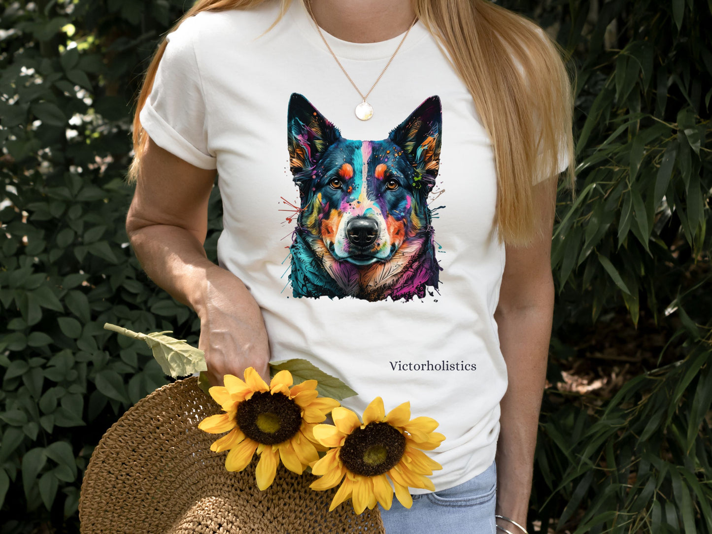 German Shepard Dog face colorful art shirt