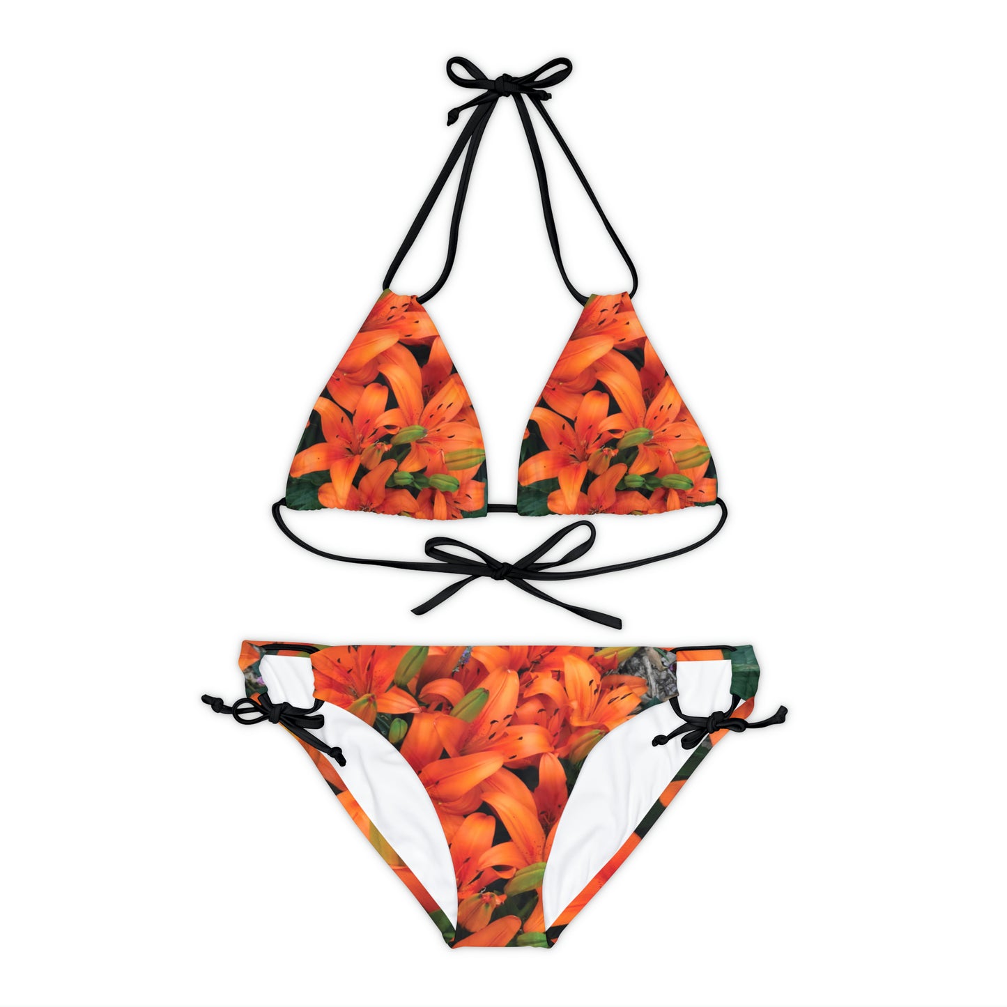 Orange Flower Strappy Bikini Set (AOP)