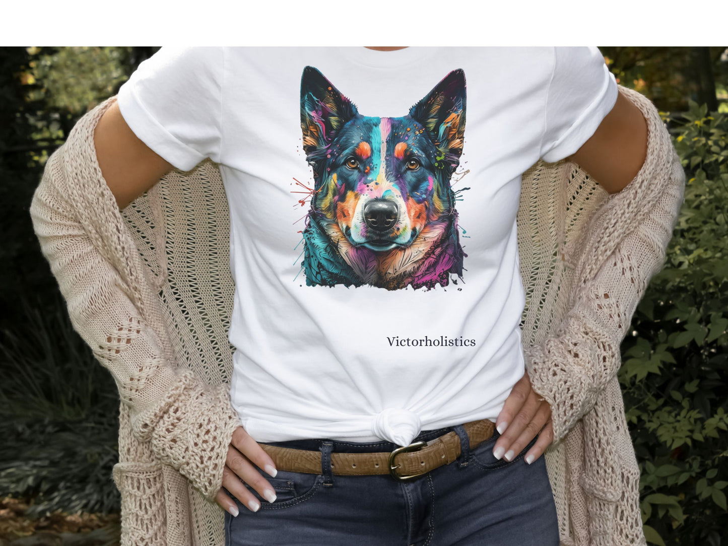 German Shepard Dog face colorful art shirt