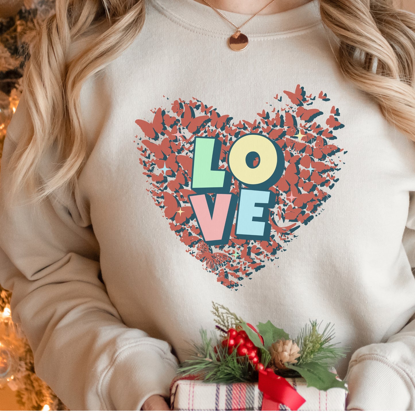 Love Letters with Butterflies Heart Sweatshirt