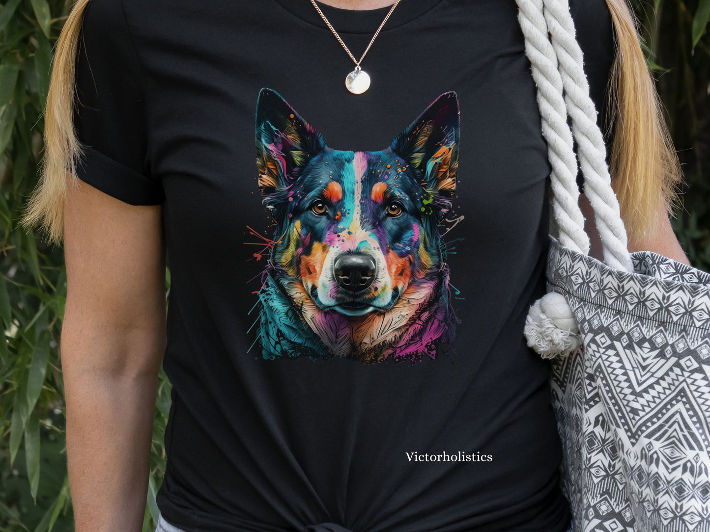 German Shepard Dog face colorful art shirt