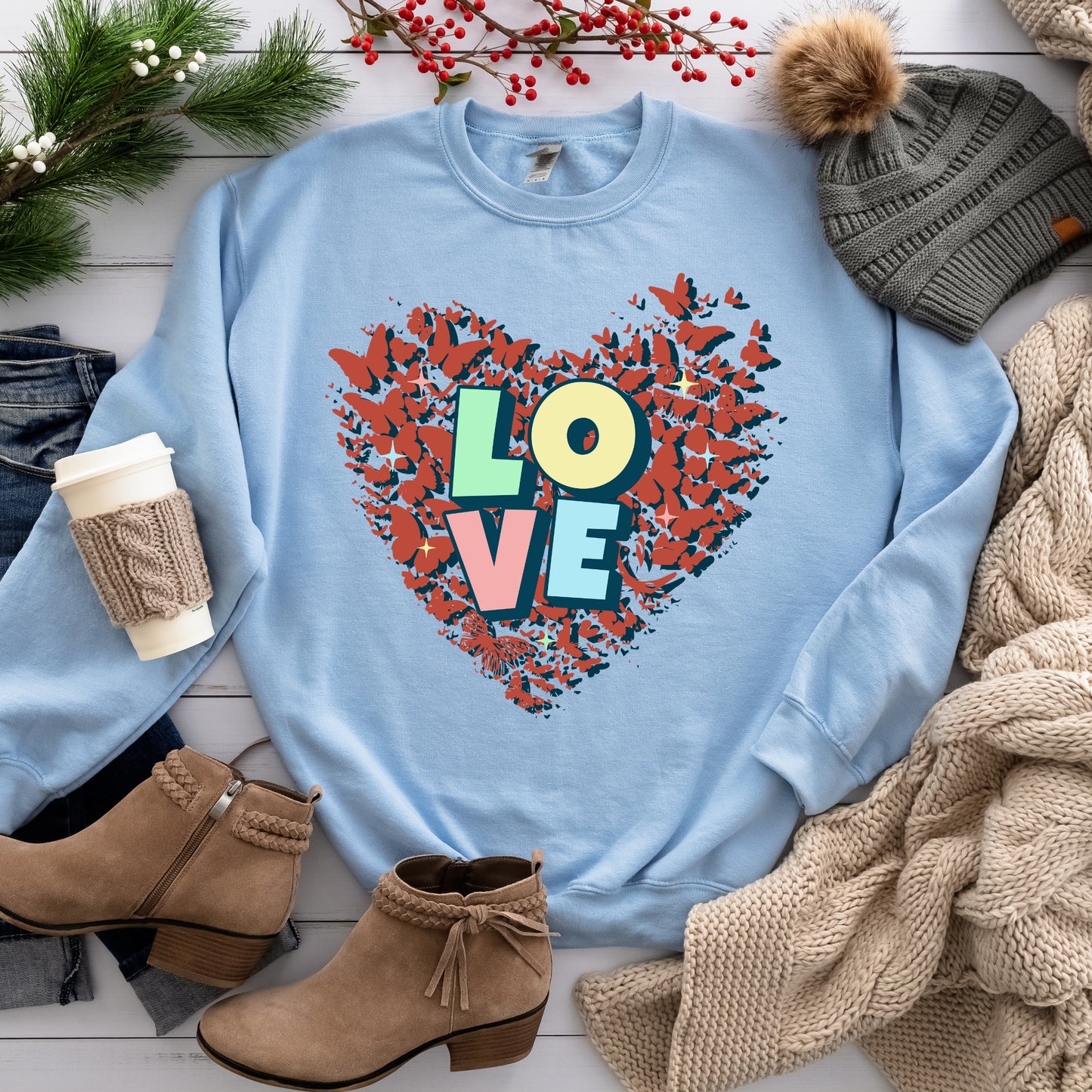 Love Letters with Butterflies Heart Sweatshirt