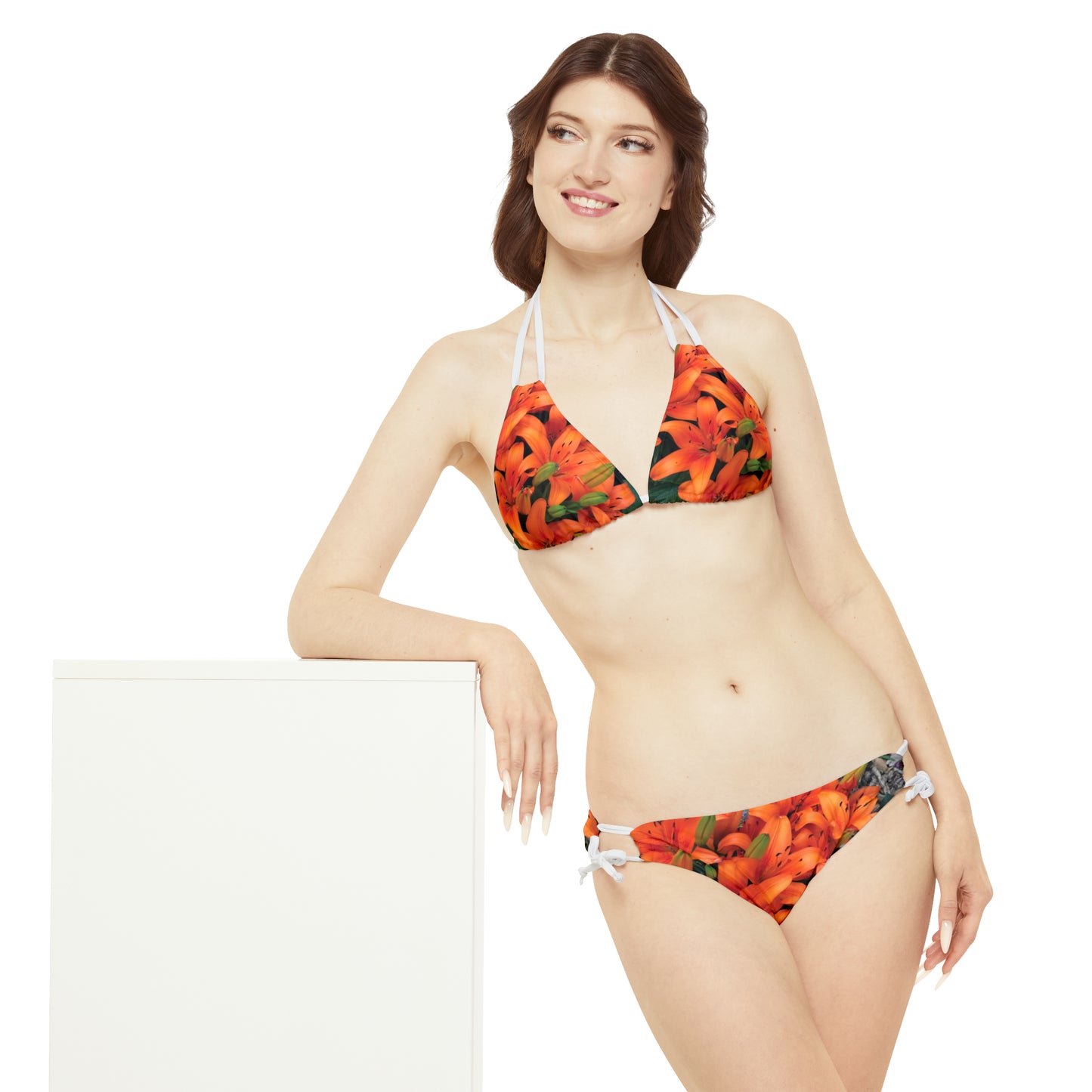 Orange Flower Strappy Bikini Set (AOP)