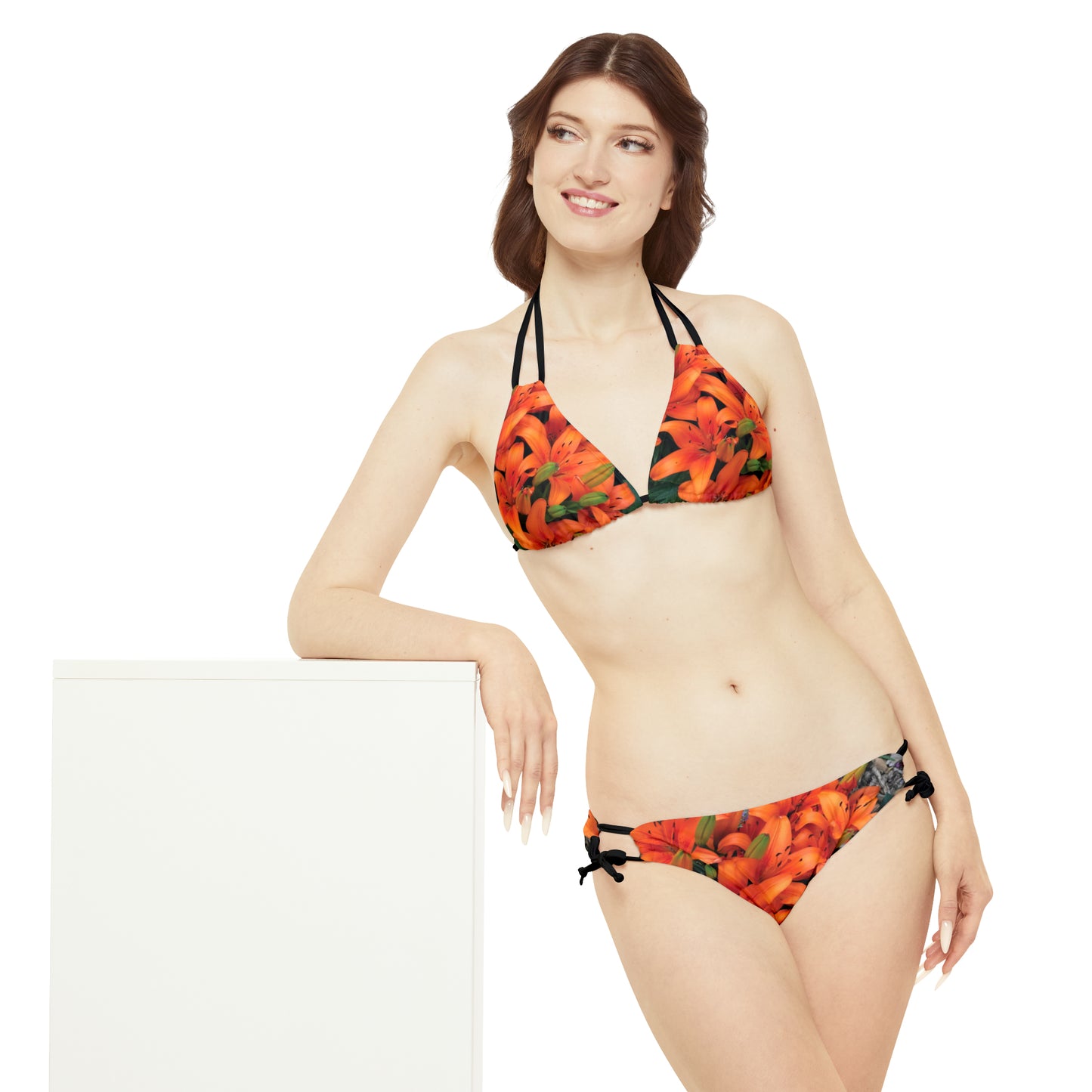 Orange Flower Strappy Bikini Set (AOP)