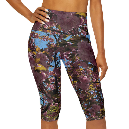 Cherry Blossom Yoga Capri Leggings, Yoga Pants