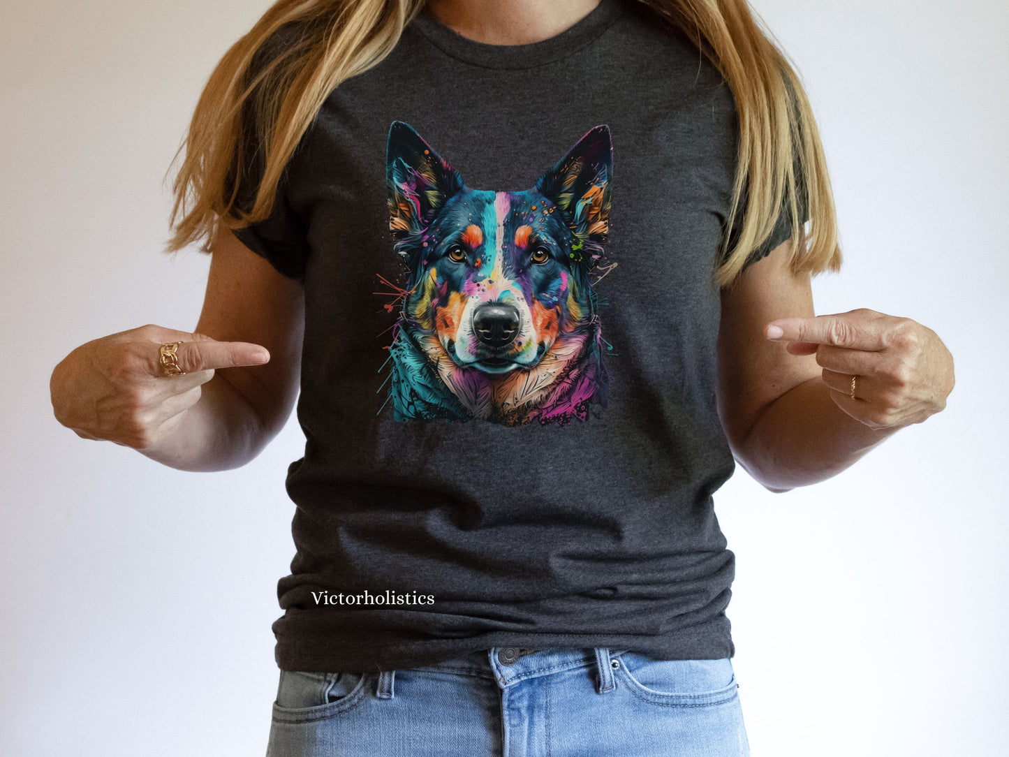 German Shepard Dog face colorful art shirt