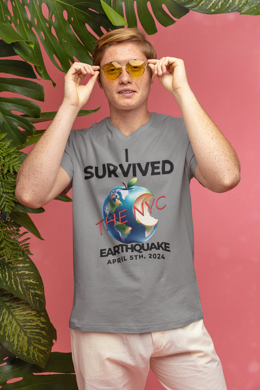 I Survived the NYC Earthquake Short Sleeve V-Neck Tee